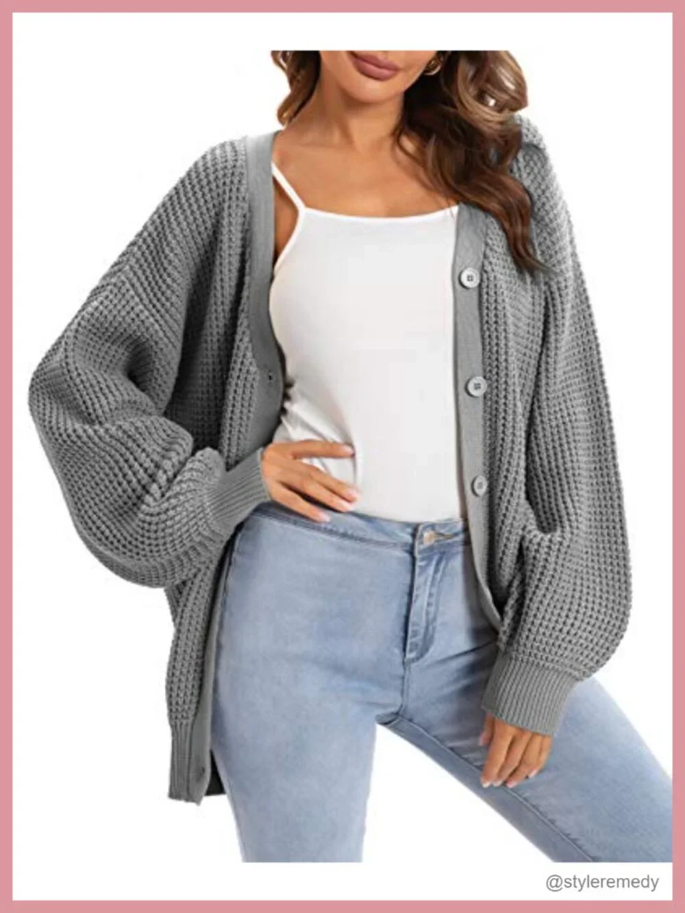 Women's Oversized 100% Cotton Cardigan Sweater Long Sleeve V Neck Button Down